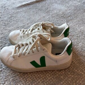 Veja White Sneakers with Green Details